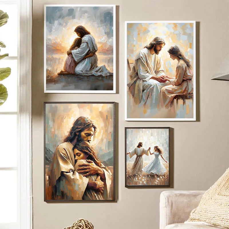 Pôster em Tela – Jesus e Menina no Abraço da Cura