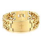 Pulseira Masculina Cruz da Bíblia em Aço Inoxidável Dourada