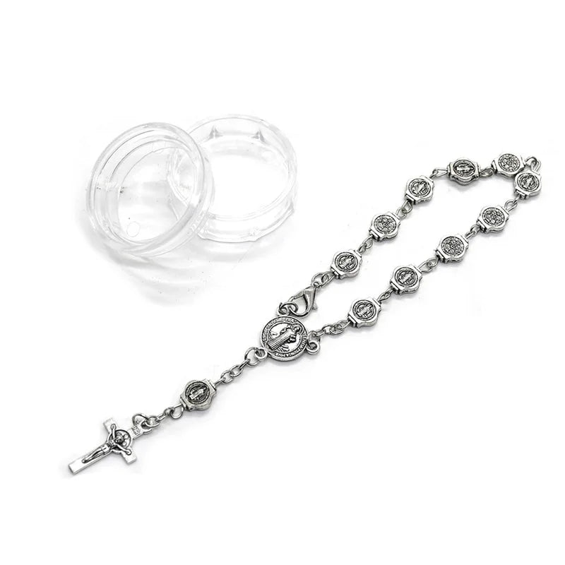 Pulseira Terço de São Bento em Metal Retrô com Crucifixo