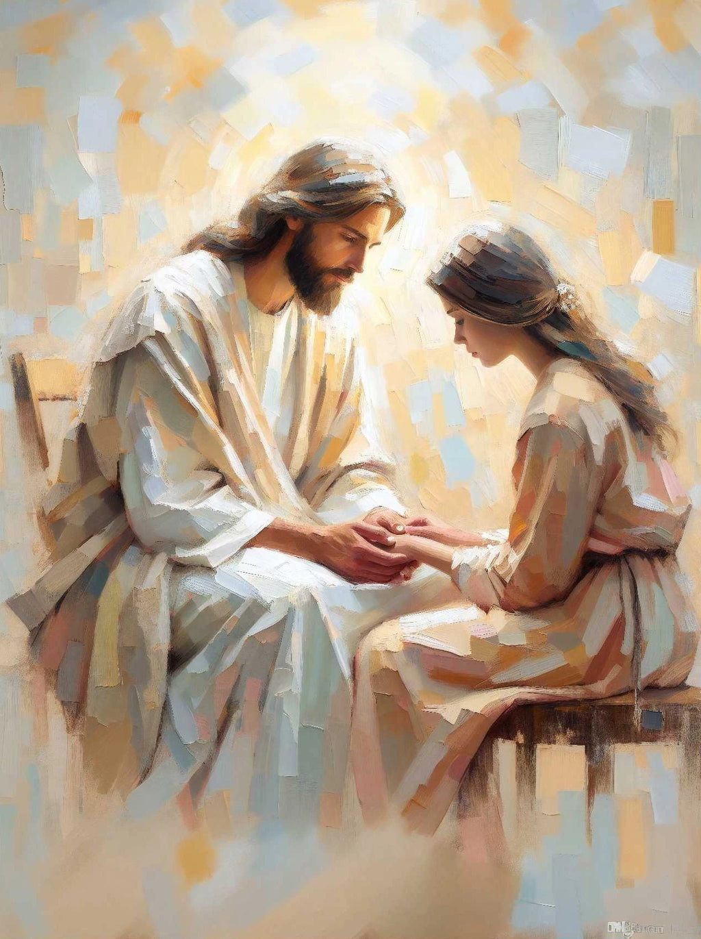 Pôster em Tela – Jesus e Menina no Abraço da Cura