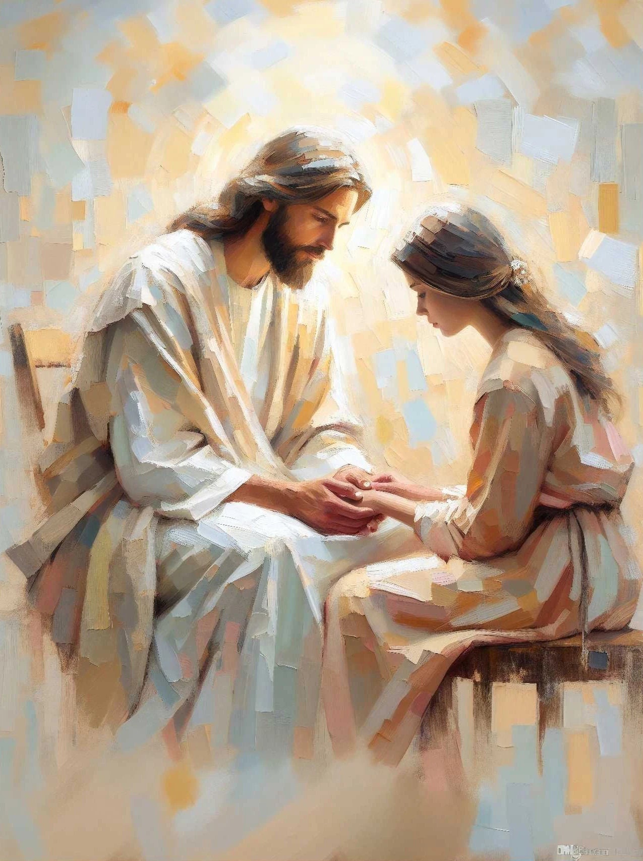 Pôster em Tela – Jesus e Menina no Abraço da Cura