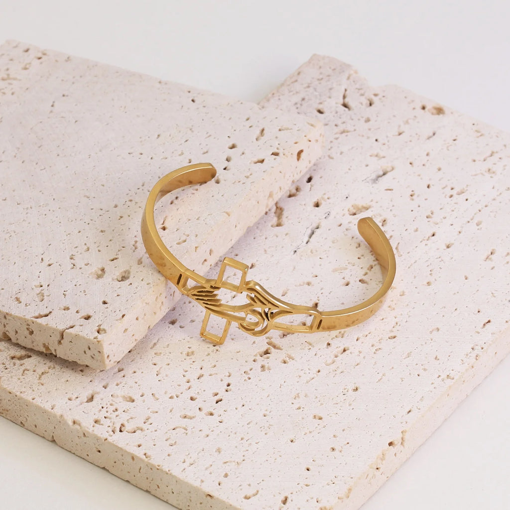 Pulseira Cristã Cruz em Aço Inoxidável Dourada