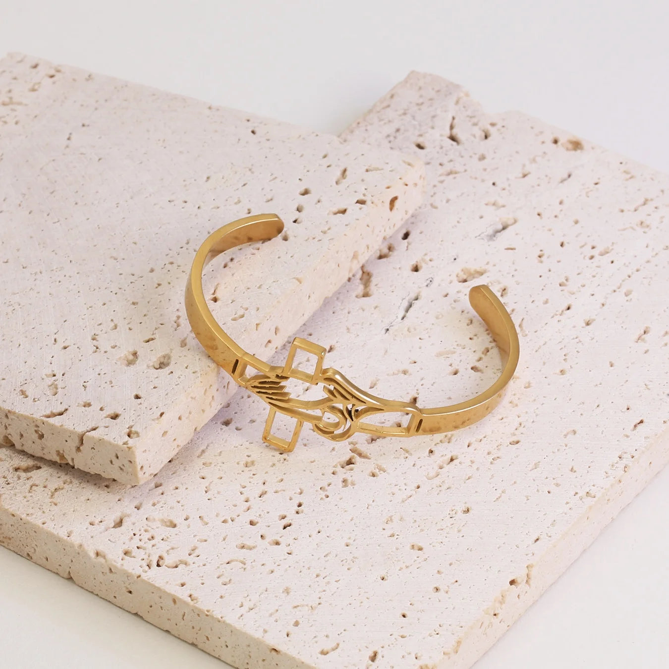 Pulseira Cristã Cruz em Aço Inoxidável Dourada