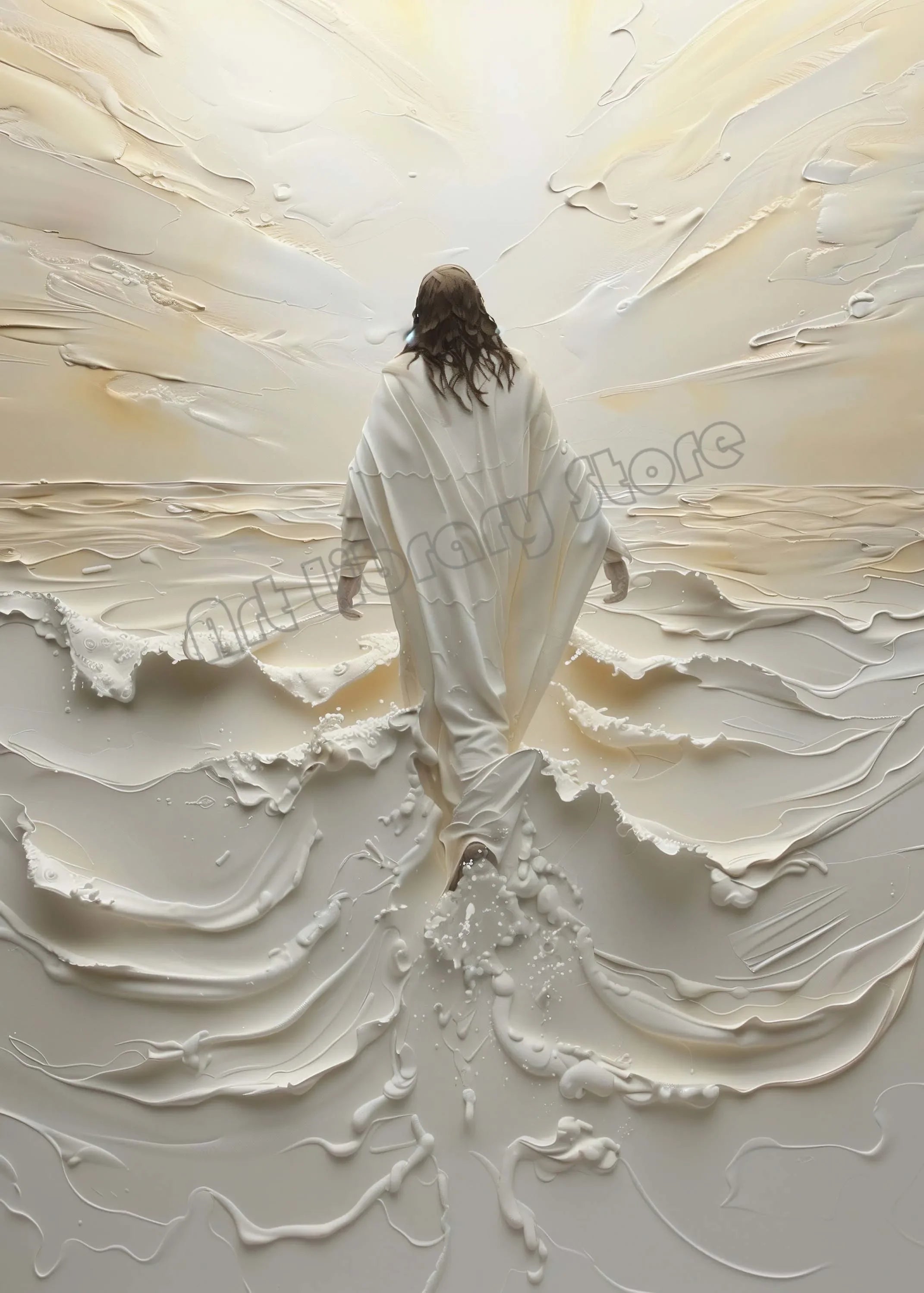 Pôster em Tela – Jesus Cristo Aquarela Caminhando sobre as Águas