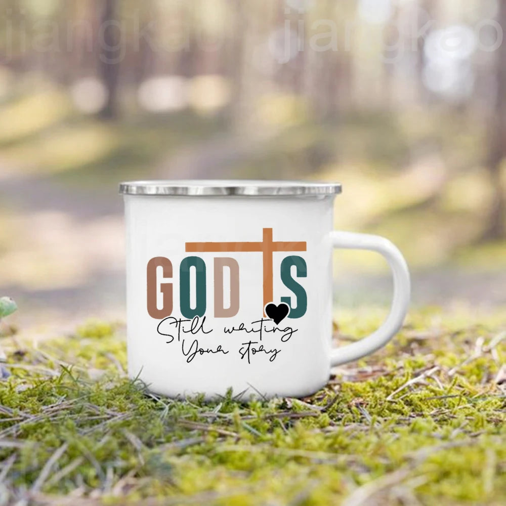 Caneca de Esmalte com Estampa de Fé Cristã