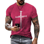 Camisola Masculina Verão com Estampa 3D de Cruz