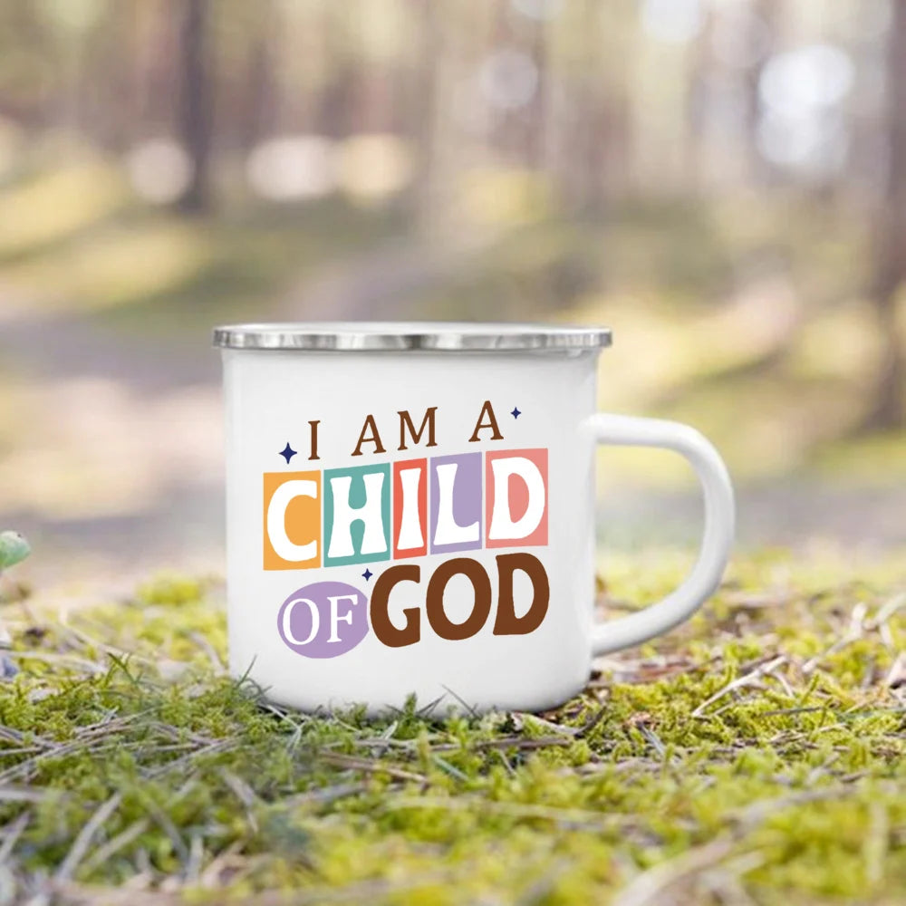 Caneca de Esmalte com Estampa de Fé Cristã
