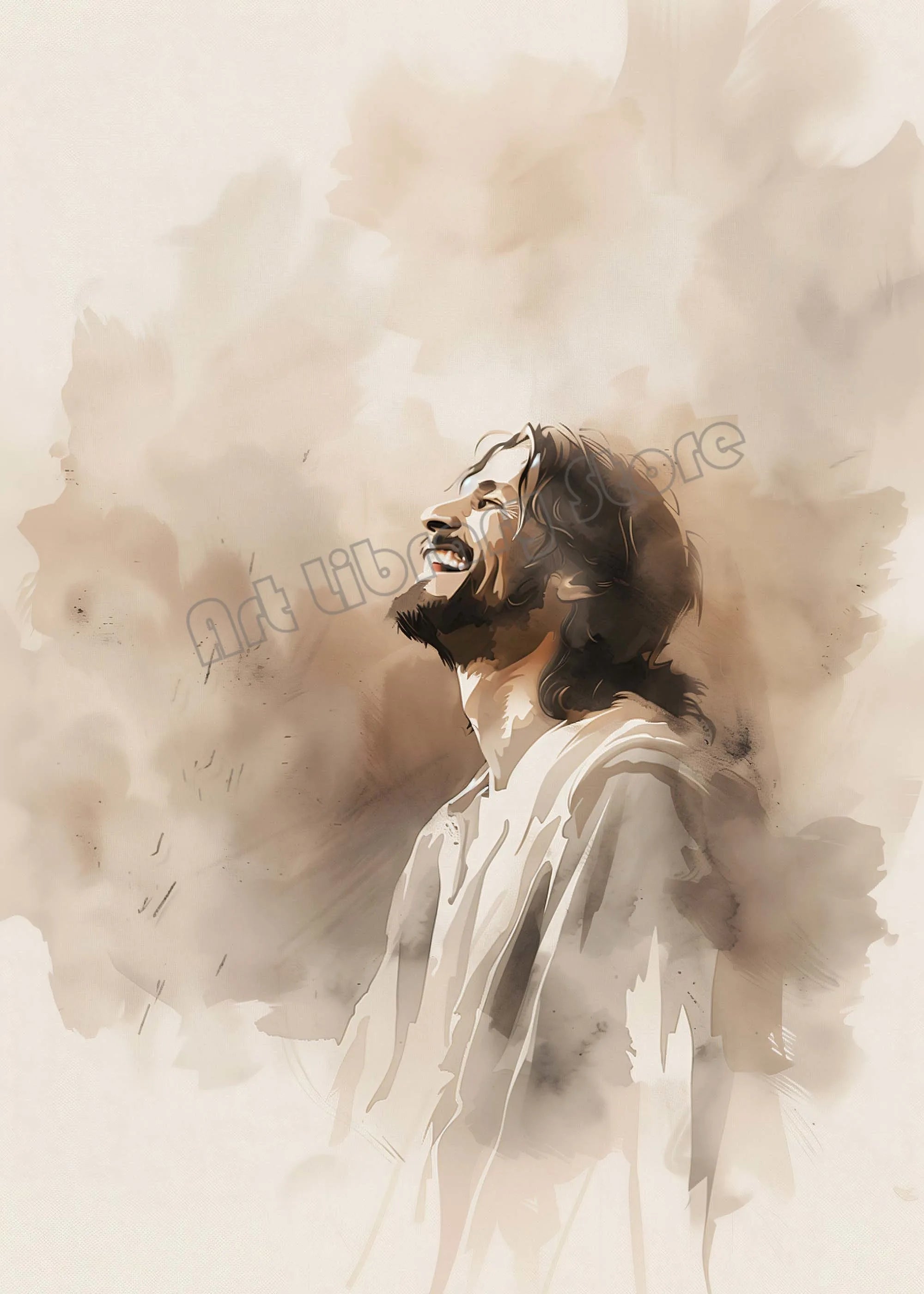 Pôster em Tela – Jesus Cristo Aquarela Caminhando sobre as Águas