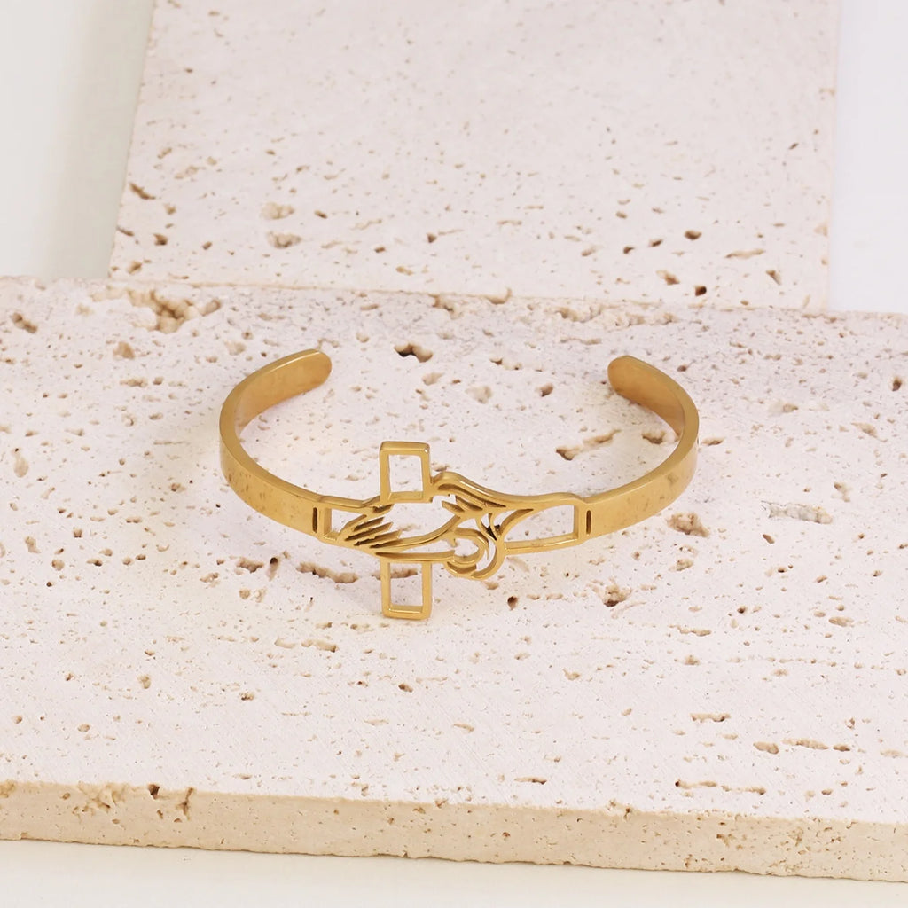 Pulseira Cristã Cruz em Aço Inoxidável Dourada