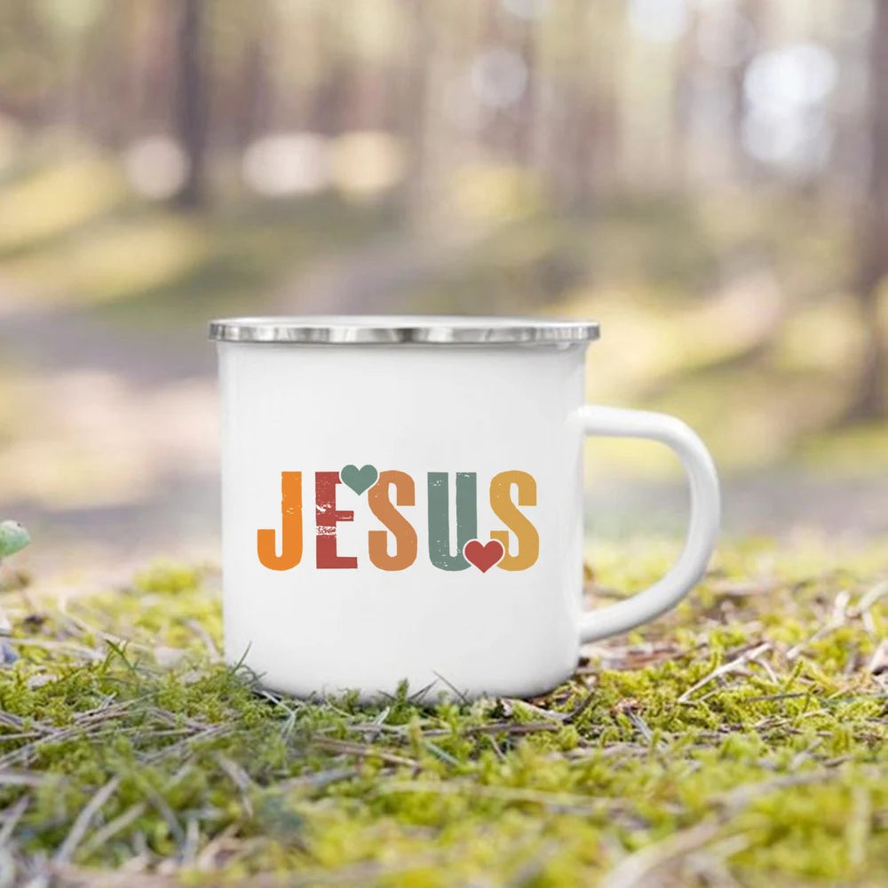 Caneca de Esmalte com Estampa de Fé Cristã