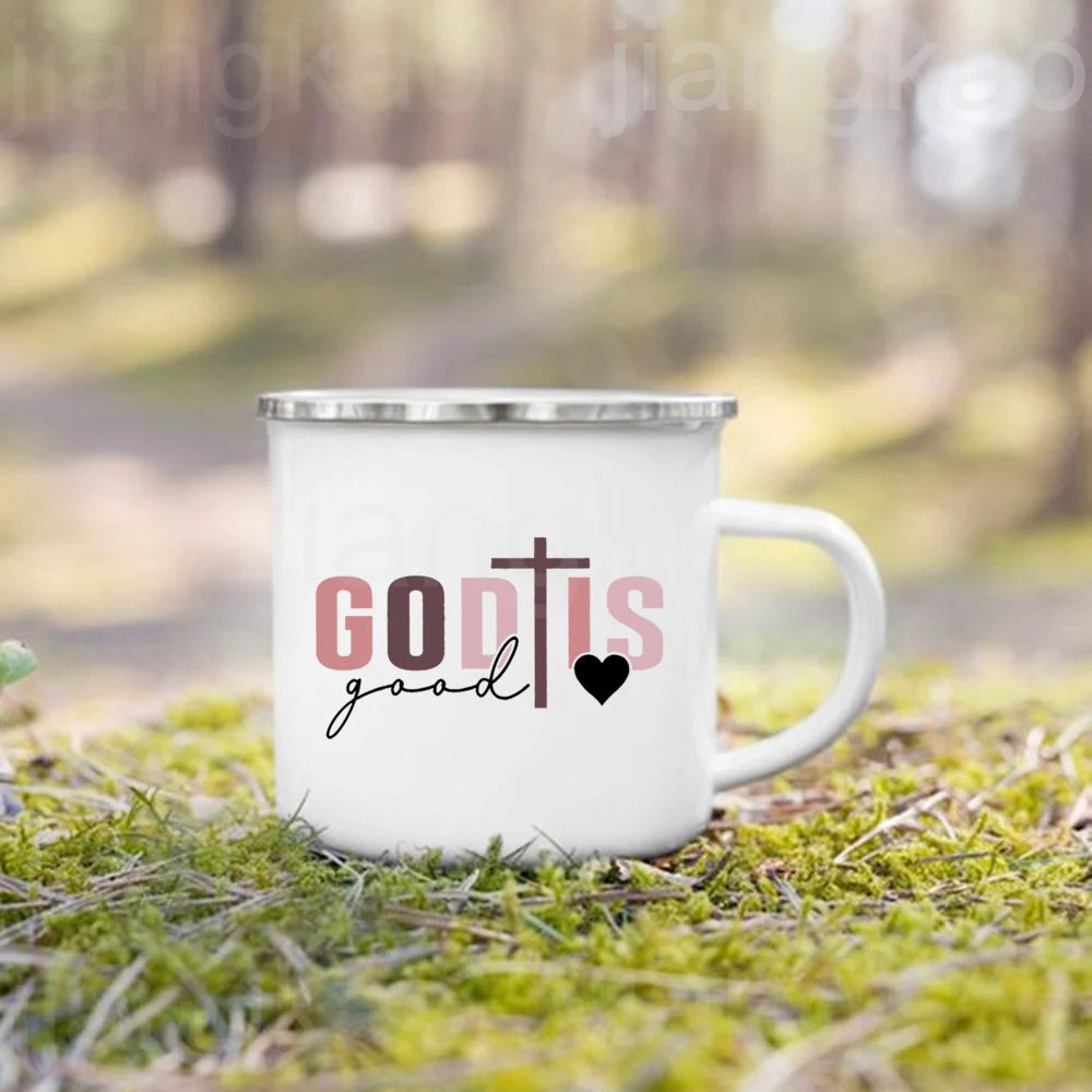 Caneca de Esmalte com Estampa de Fé Cristã