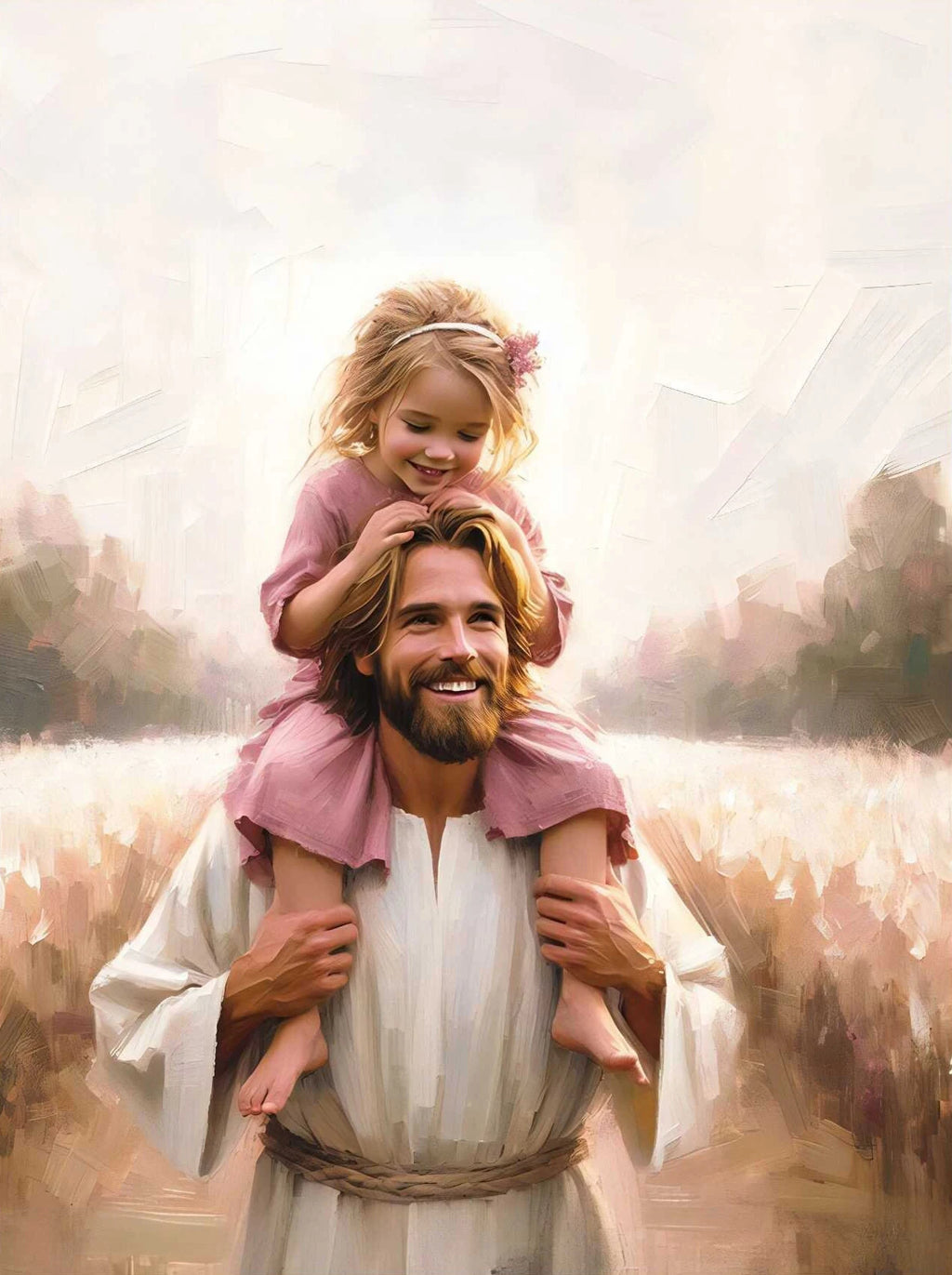 Pôster em Tela – Jesus e Menina no Abraço da Cura
