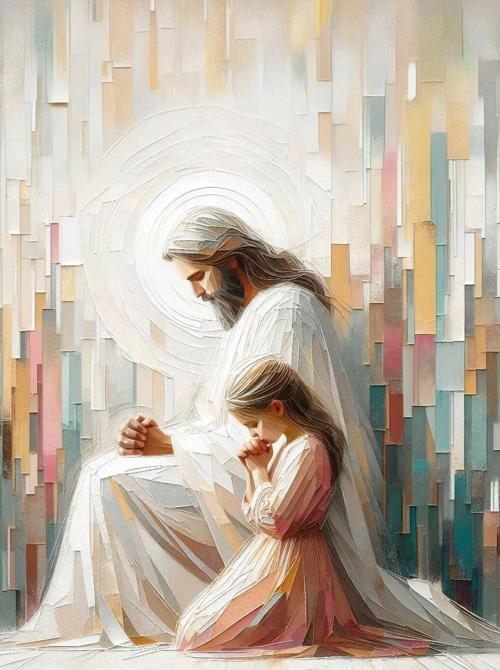Pôster em Tela – Jesus e Menina no Abraço da Cura
