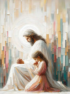 Pôster em Tela – Jesus e Menina no Abraço da Cura