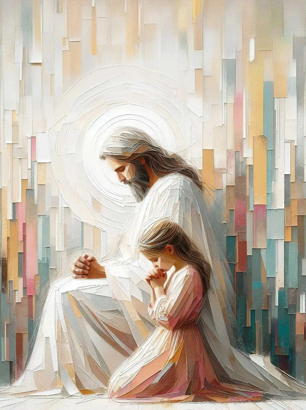 Pôster em Tela – Jesus e Menina no Abraço da Cura