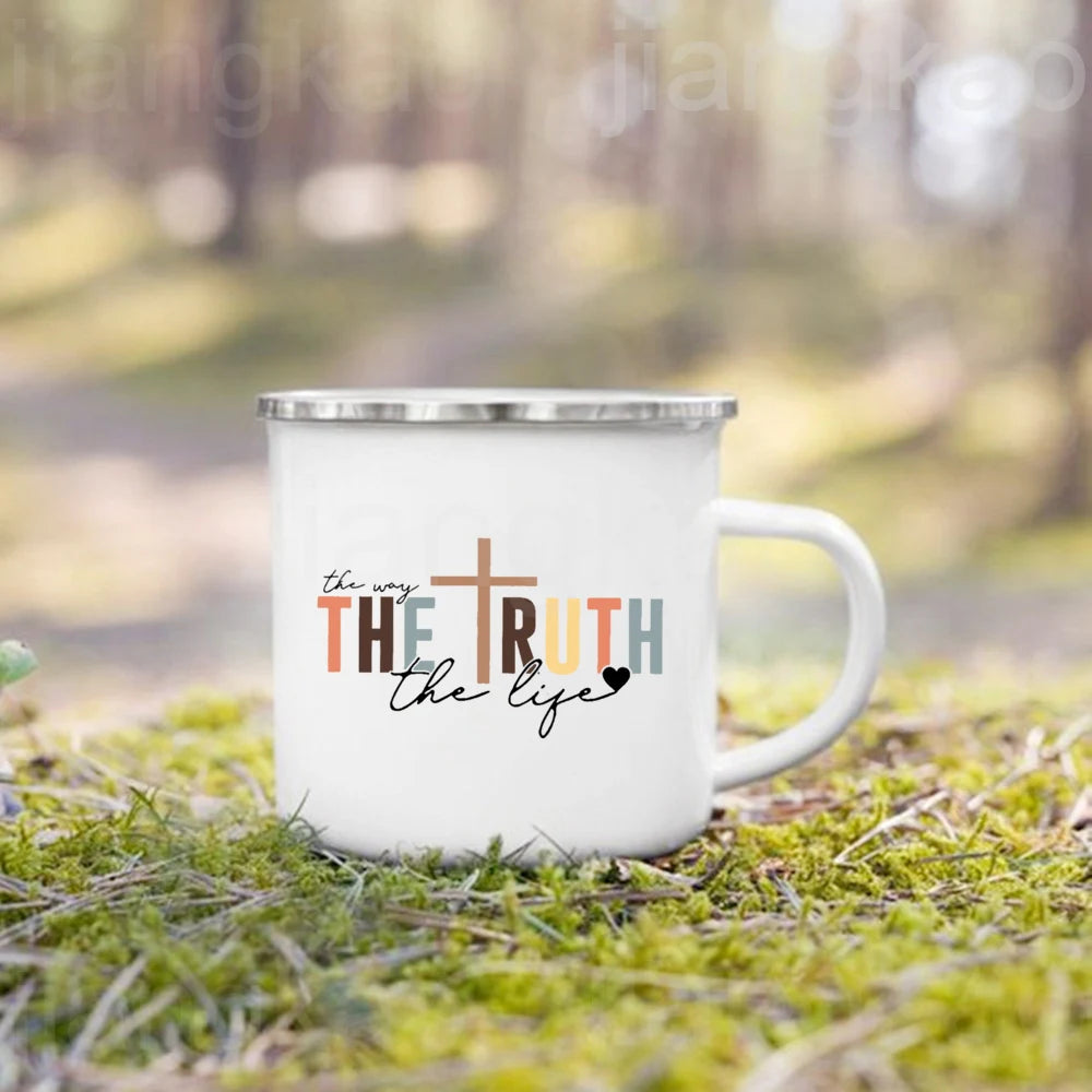 Caneca de Esmalte com Estampa de Fé Cristã