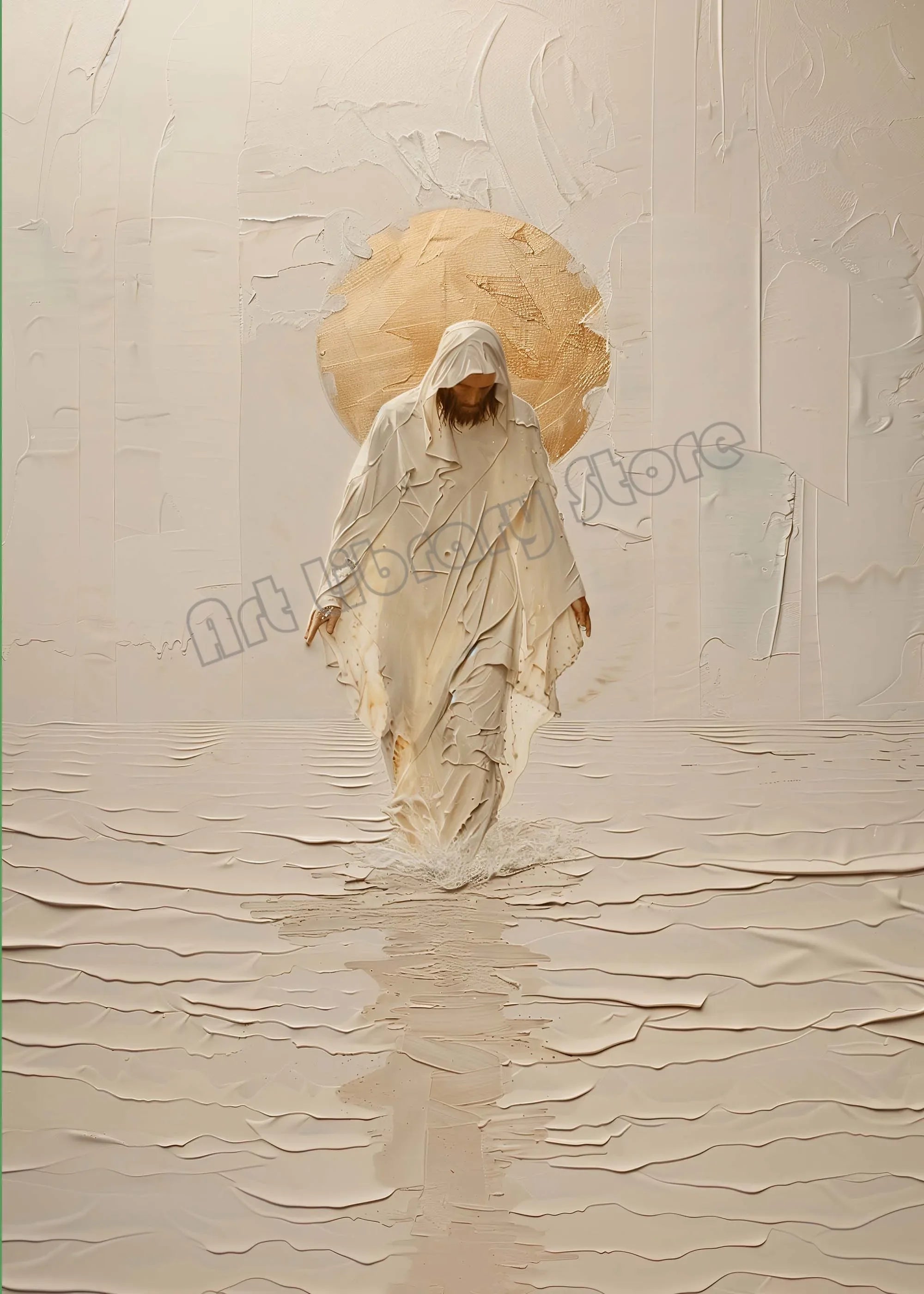 Pôster em Tela – Jesus Cristo Aquarela Caminhando sobre as Águas