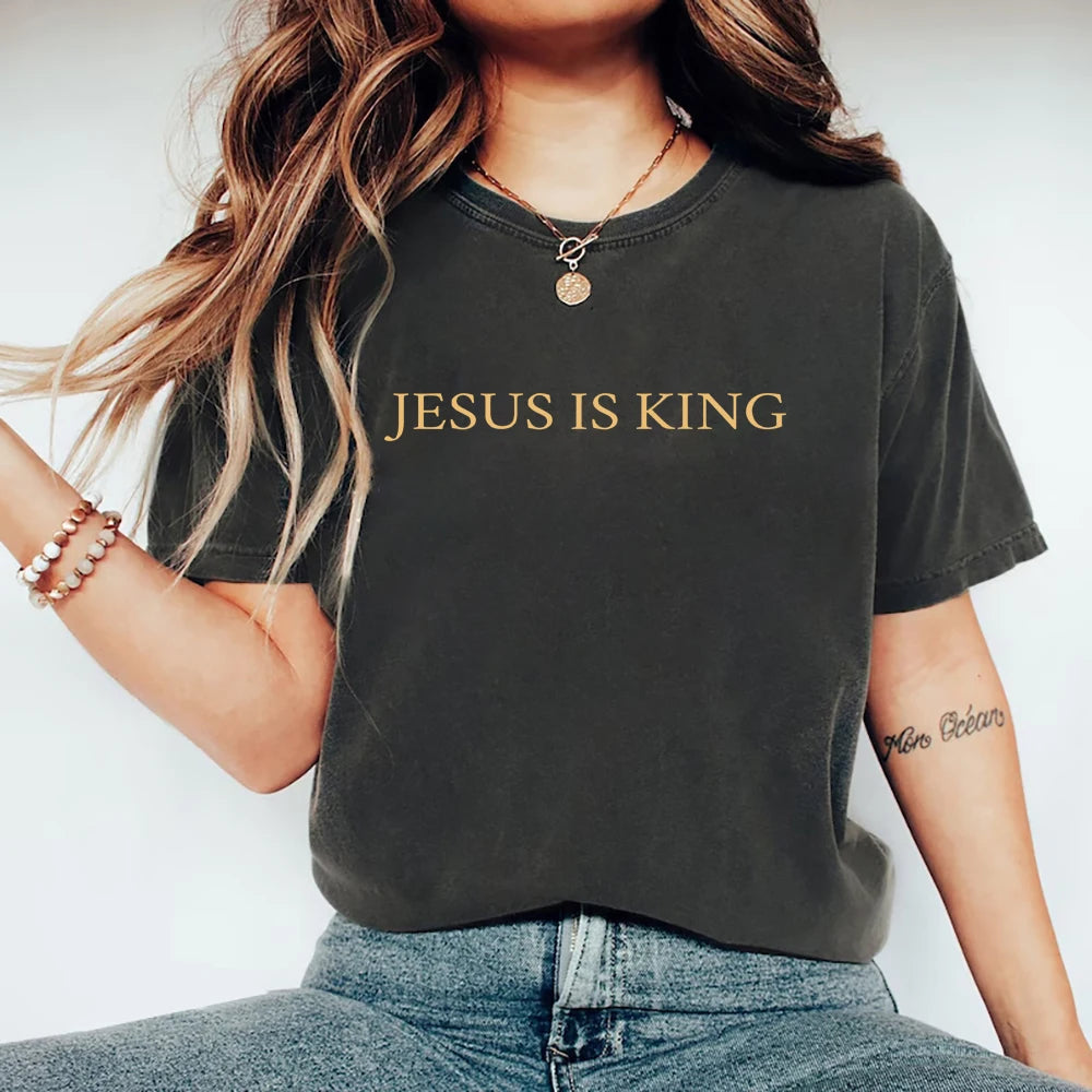 Jesus Is King T-shirt Christian Apparel The King Is Coming Faith Clothing Casual Short Sleeve Unisex T-shirts Christian Gifts