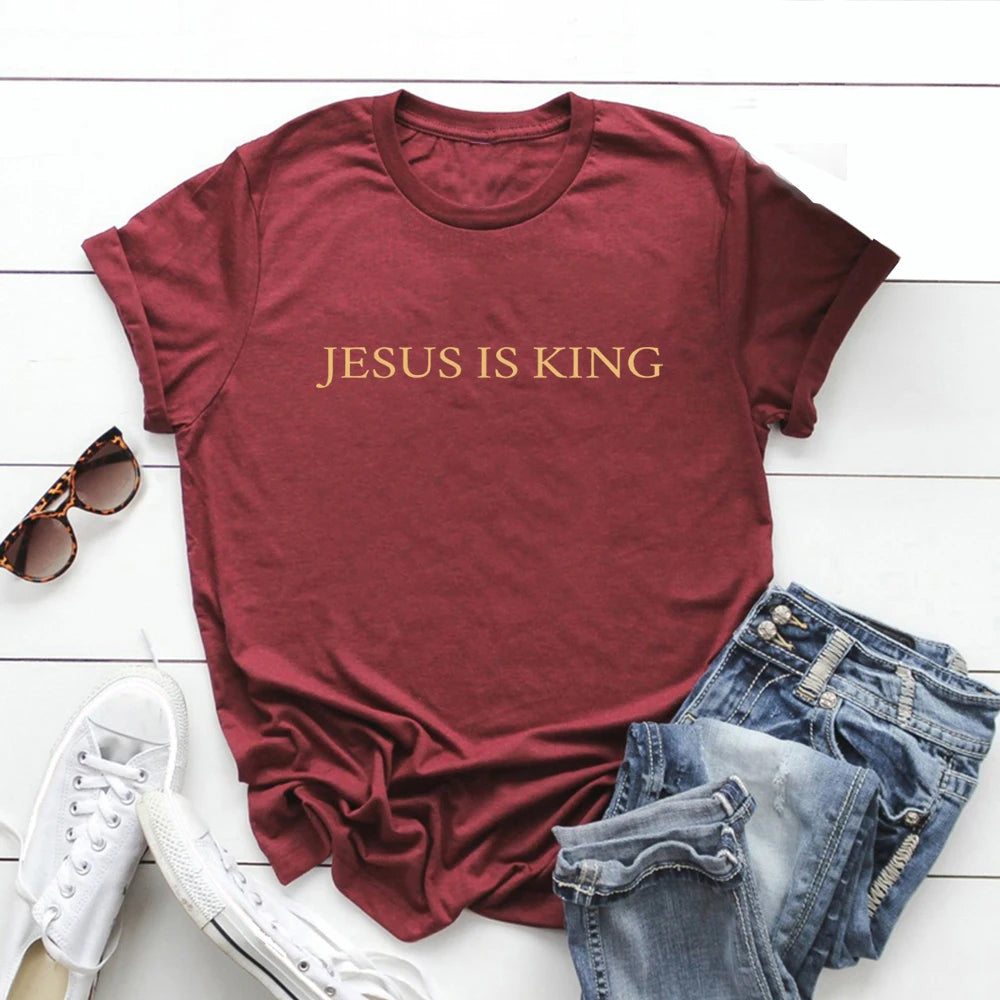 Jesus Is King T-shirt Christian Apparel The King Is Coming Faith Clothing Casual Short Sleeve Unisex T-shirts Christian Gifts