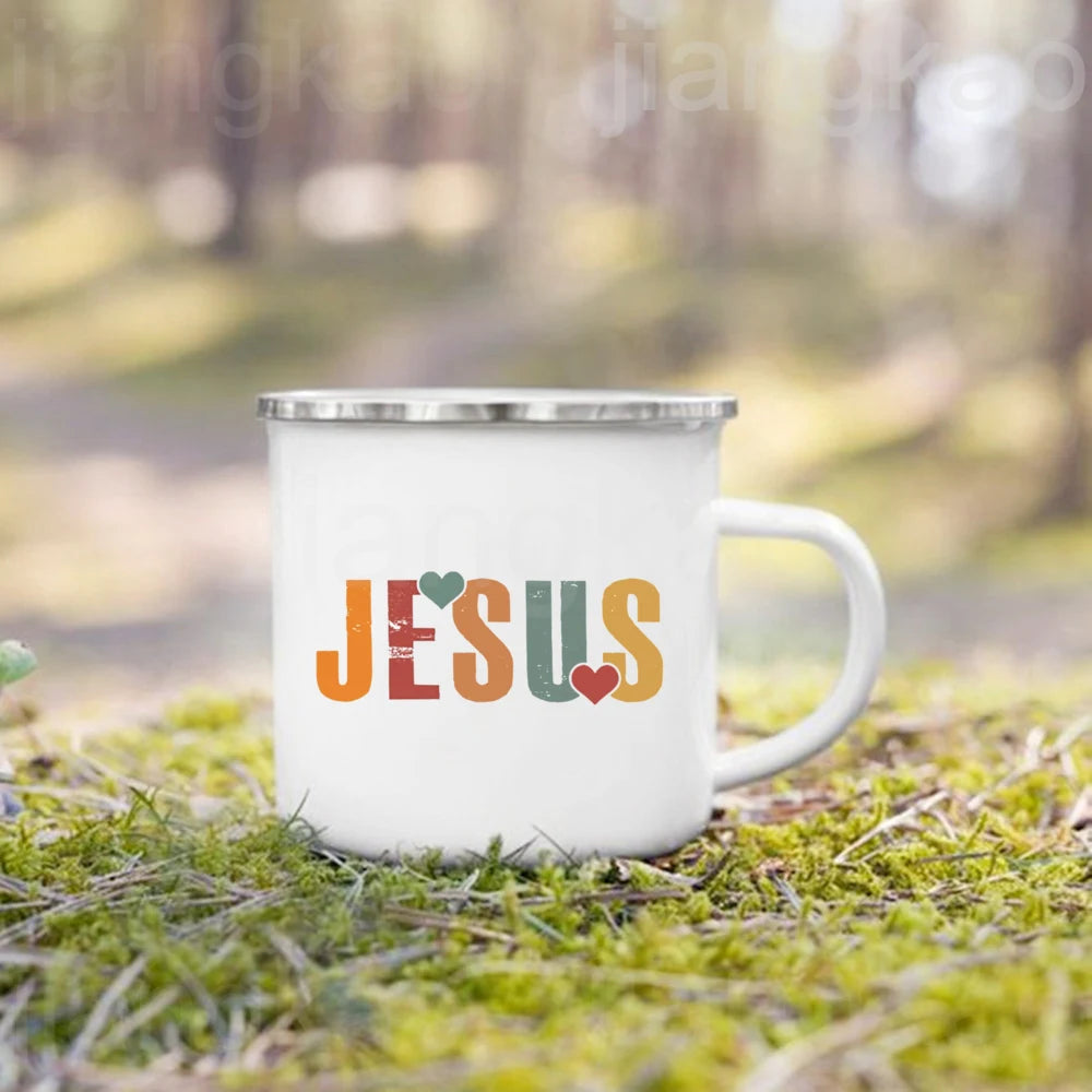 Caneca de Esmalte com Estampa de Fé Cristã