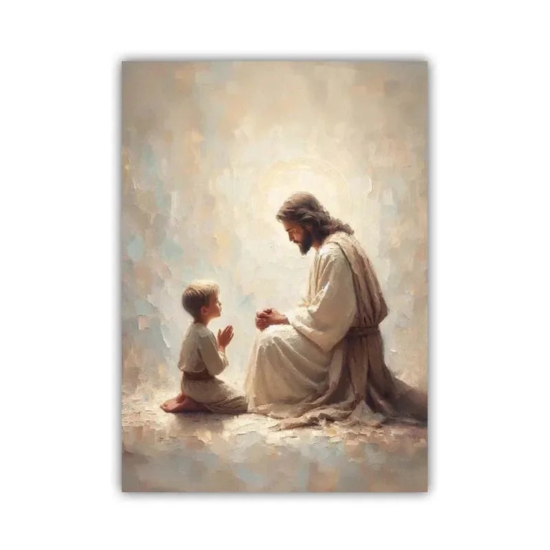 Pôster Cristão em Tela – Jesus com Crianças em Oração