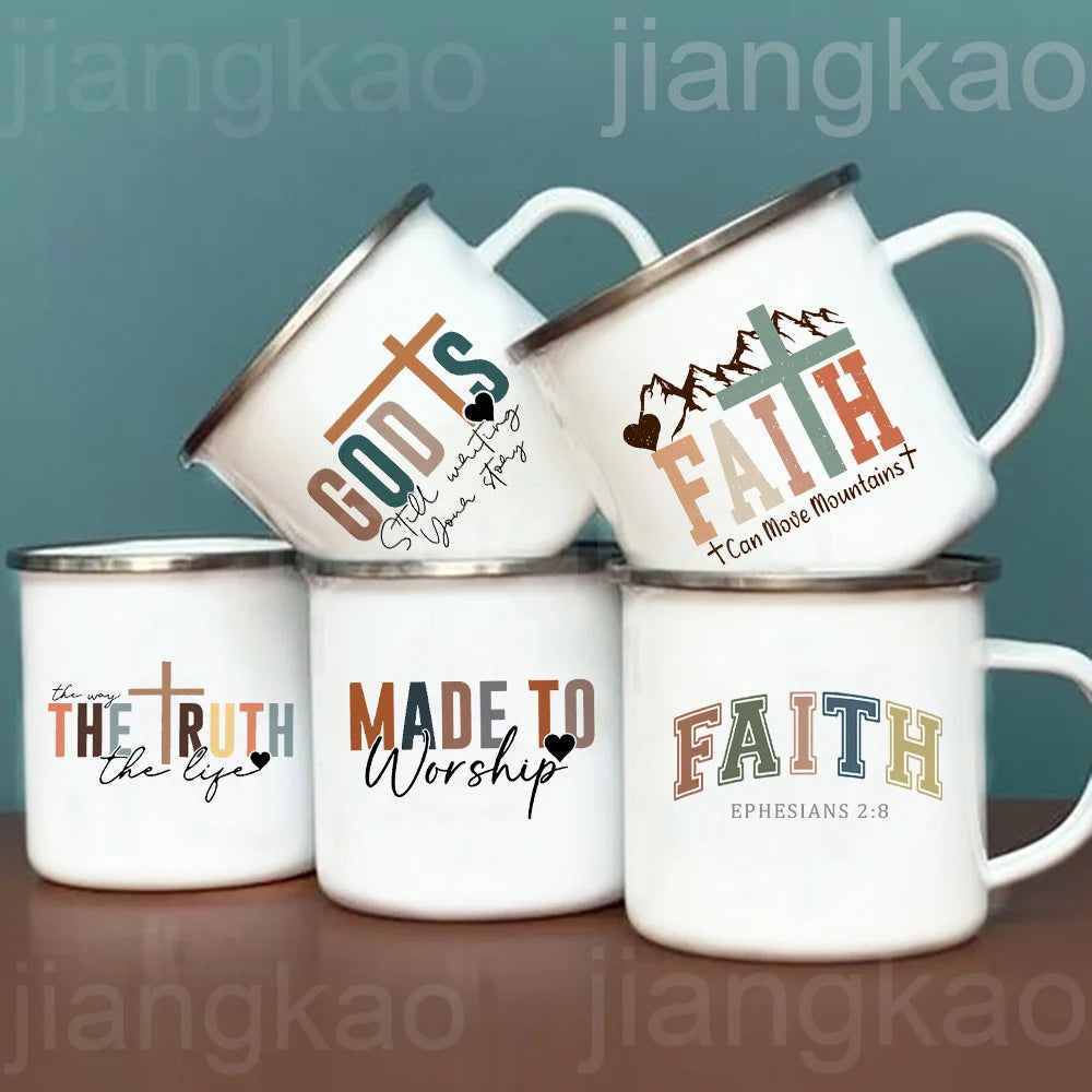Caneca de Esmalte com Estampa de Fé Cristã