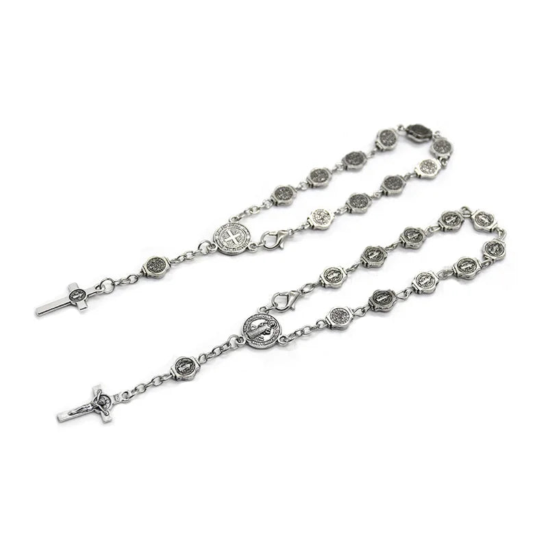 Pulseira Terço de São Bento em Metal Retrô com Crucifixo