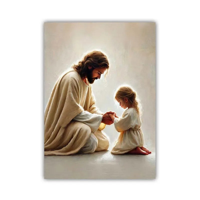 Pôster Cristão em Tela – Jesus com Crianças em Oração