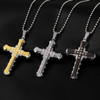 Colar de Aço Inoxidável com Cruz de Jesus em Cristal