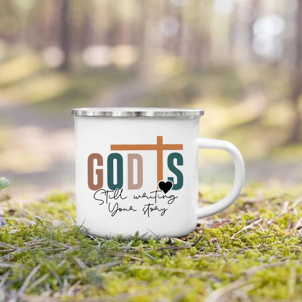 Caneca de Esmalte com Estampa de Fé Cristã
