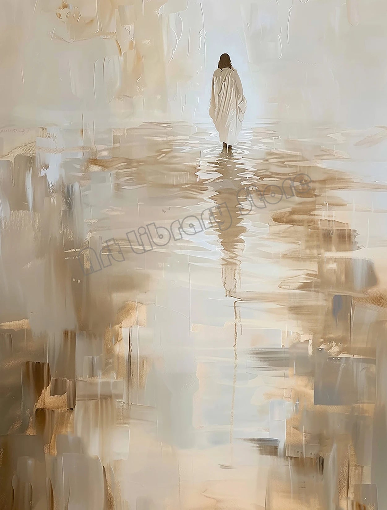Pôster em Tela – Jesus Cristo Aquarela Caminhando sobre as Águas
