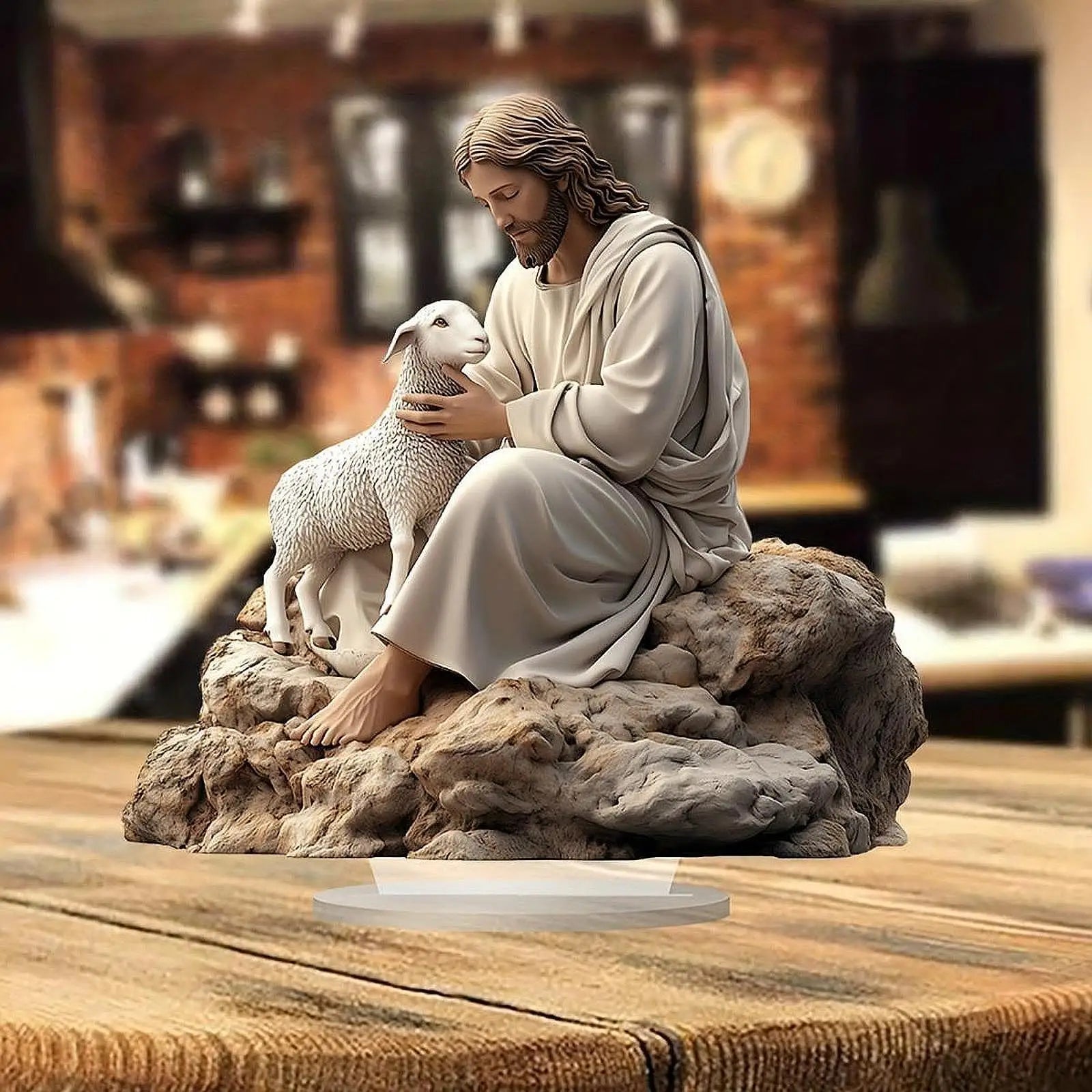 Decoração de Mesa de Natal – Jesus com Cordeiro em Acrílico