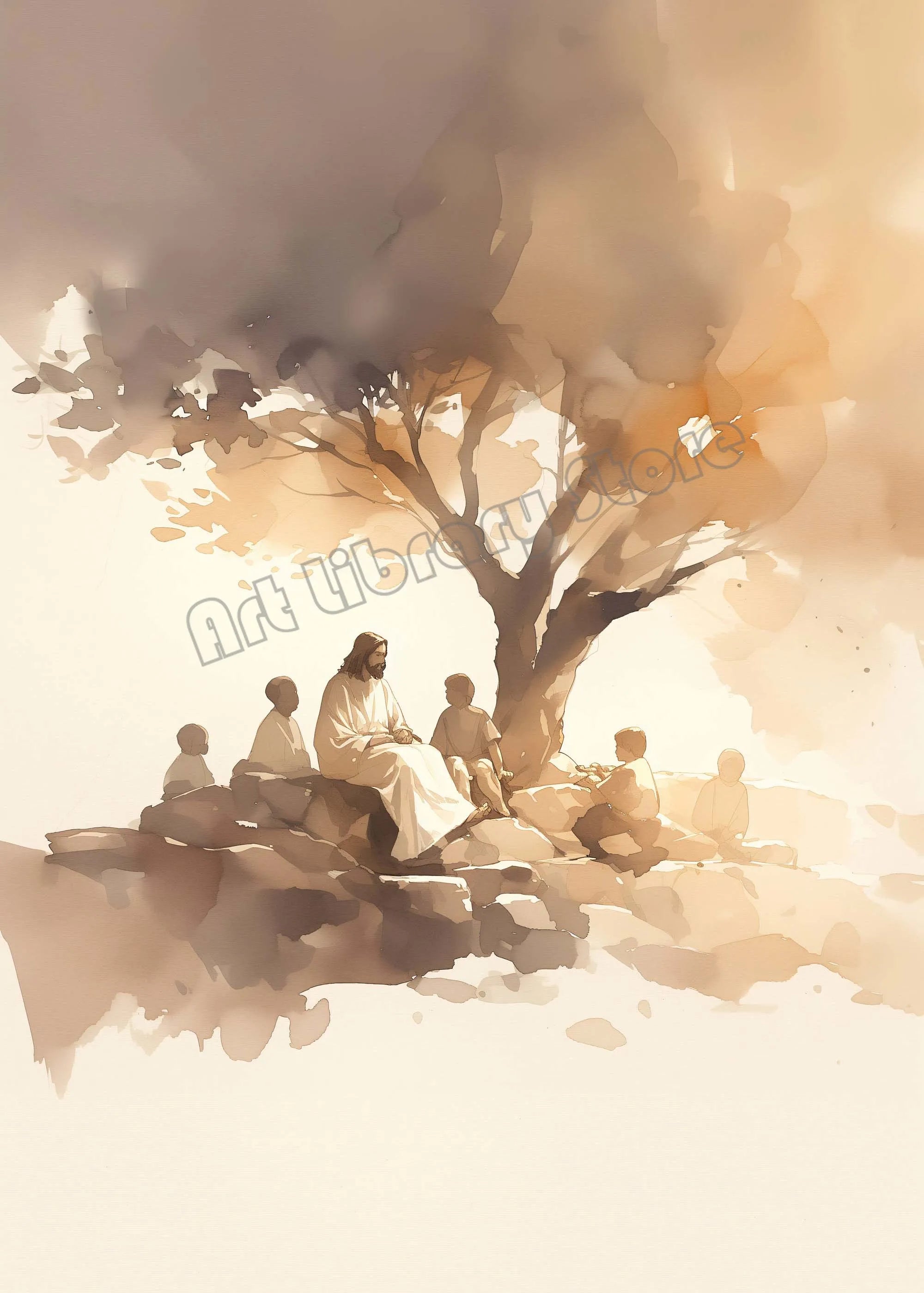 Pôster em Tela – Jesus Cristo Aquarela Caminhando sobre as Águas