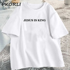 Jesus Is King T-shirt Women Casual God Is Good Tshirt Female Christian Based Clothing Faith Tee Shirt Cotton Short Sleeve Tees