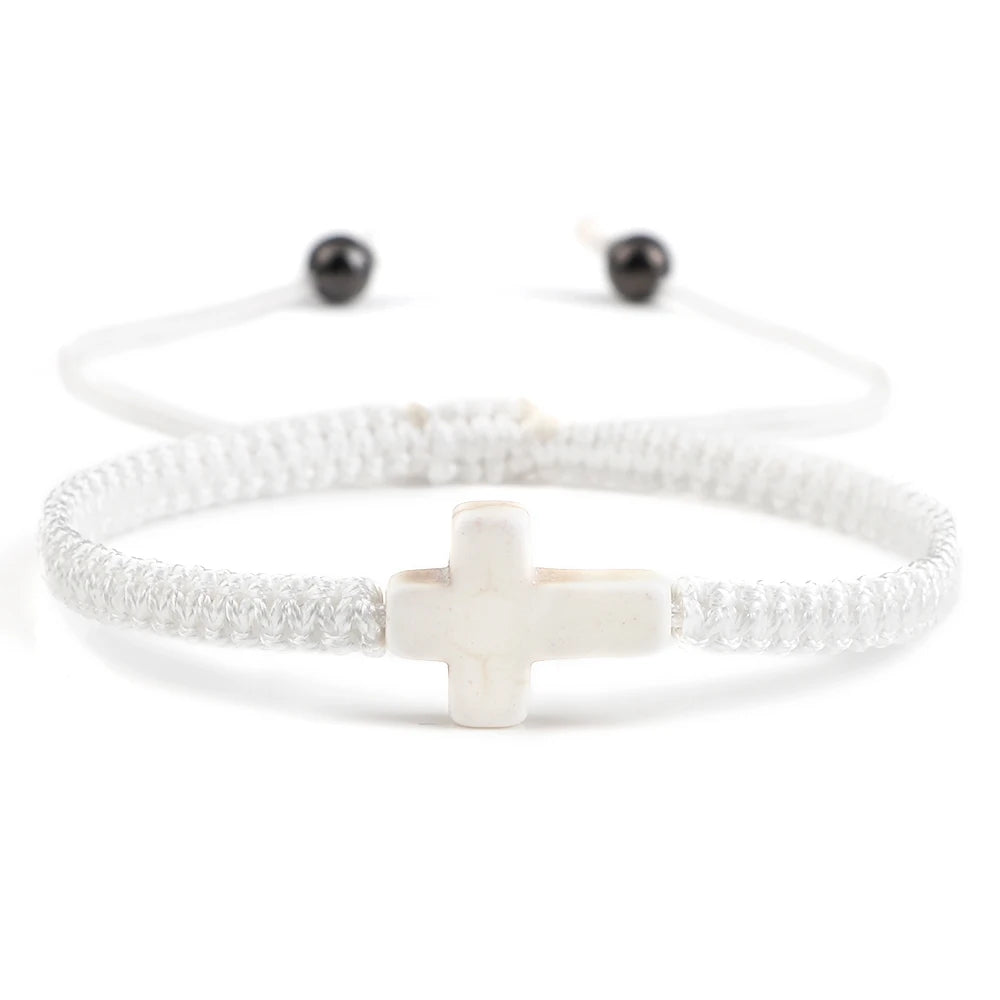 Pulseira Trançada Jesus com Cruz em Fio Vermelho e Preto