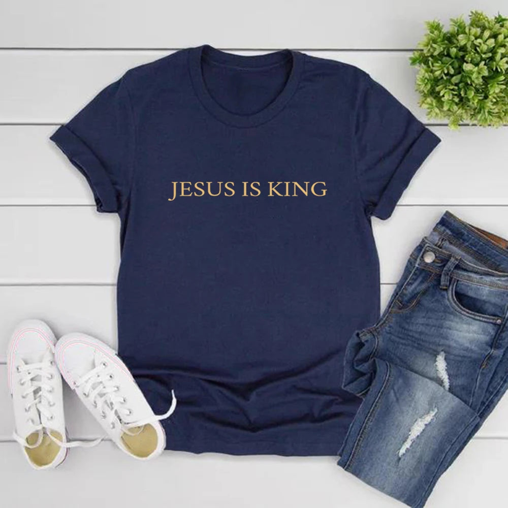Jesus Is King T-shirt Christian Apparel The King Is Coming Faith Clothing Casual Short Sleeve Unisex T-shirts Christian Gifts