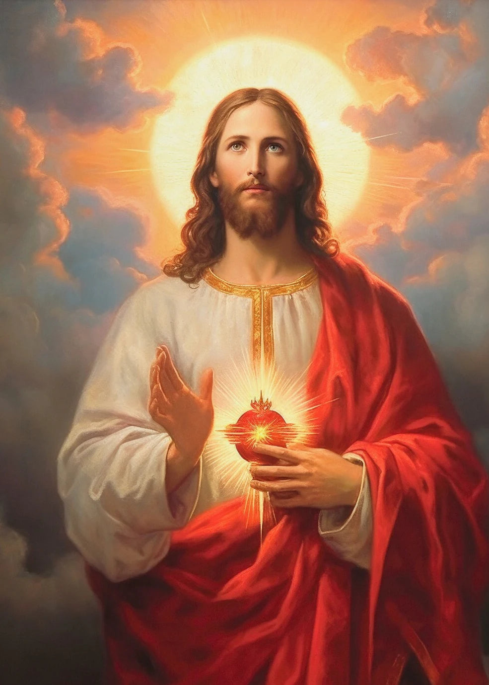 Pôster Religioso Vintage – Sagrado Coração de Jesus e Família Sagrada