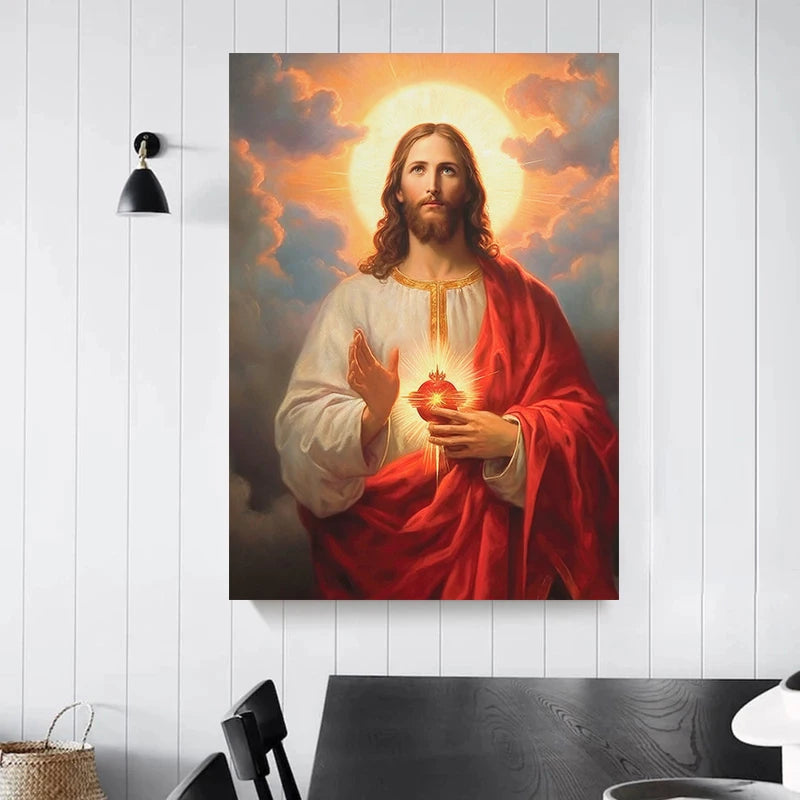 Pôster Religioso Vintage – Sagrado Coração de Jesus e Família Sagrada
