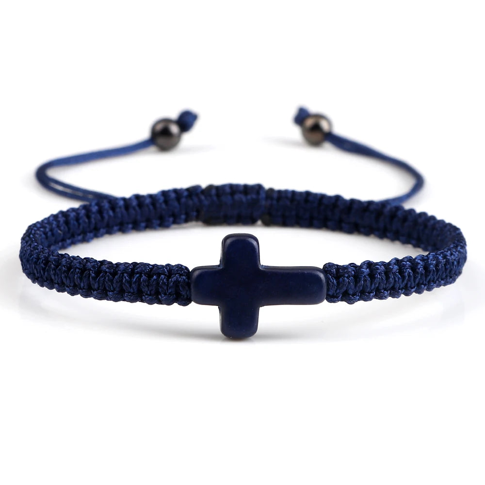 Pulseira Trançada Jesus com Cruz em Fio Vermelho e Preto