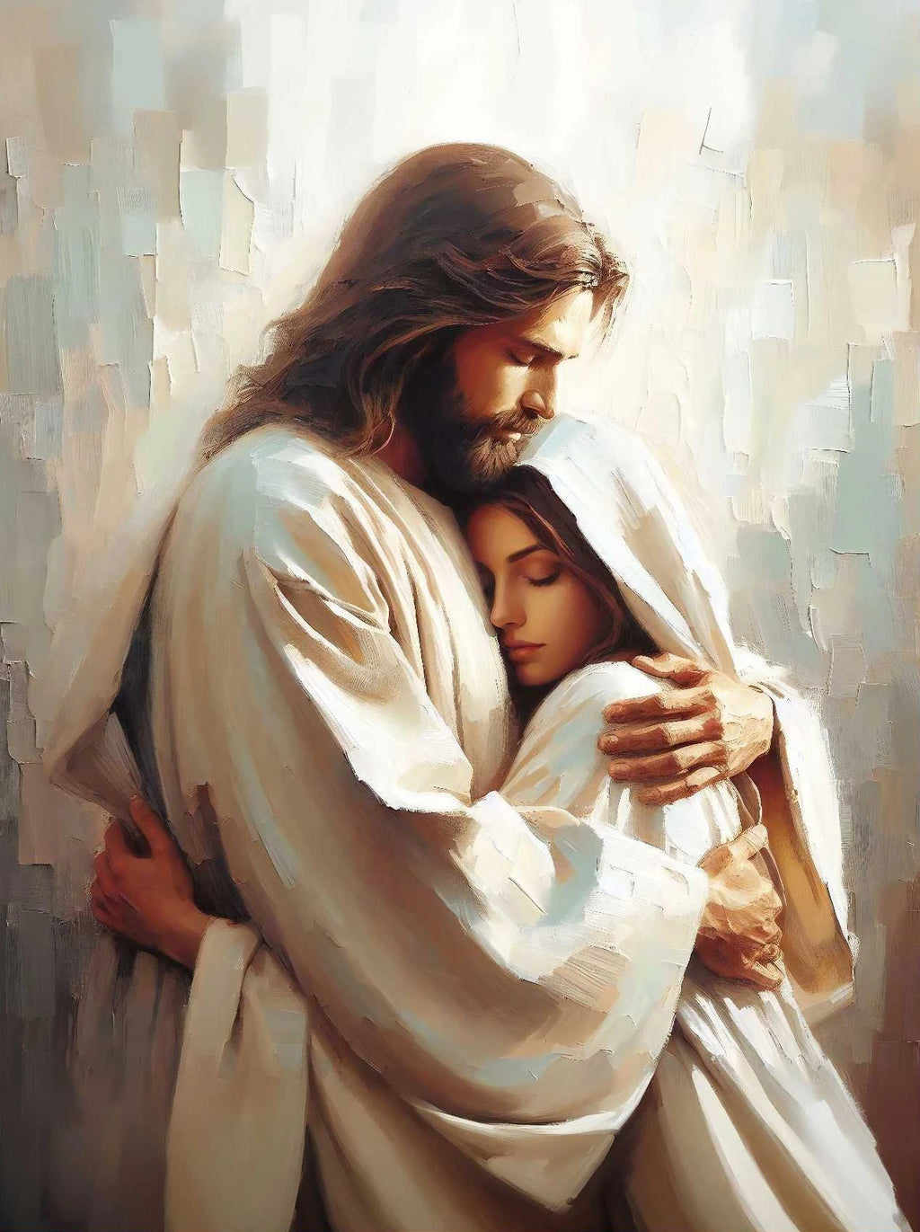 Pôster em Tela – Jesus e Menina no Abraço da Cura
