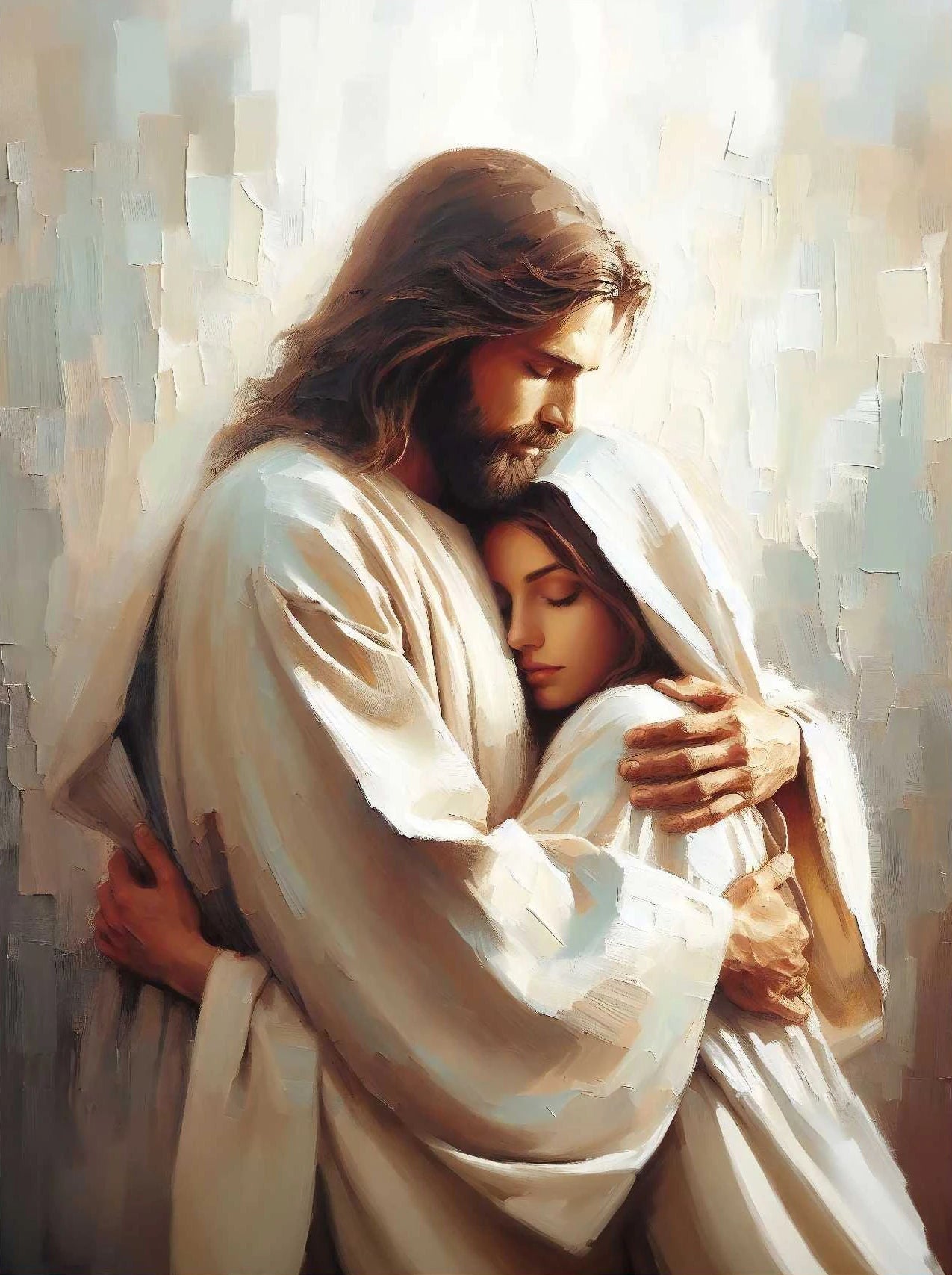 Pôster em Tela – Jesus e Menina no Abraço da Cura