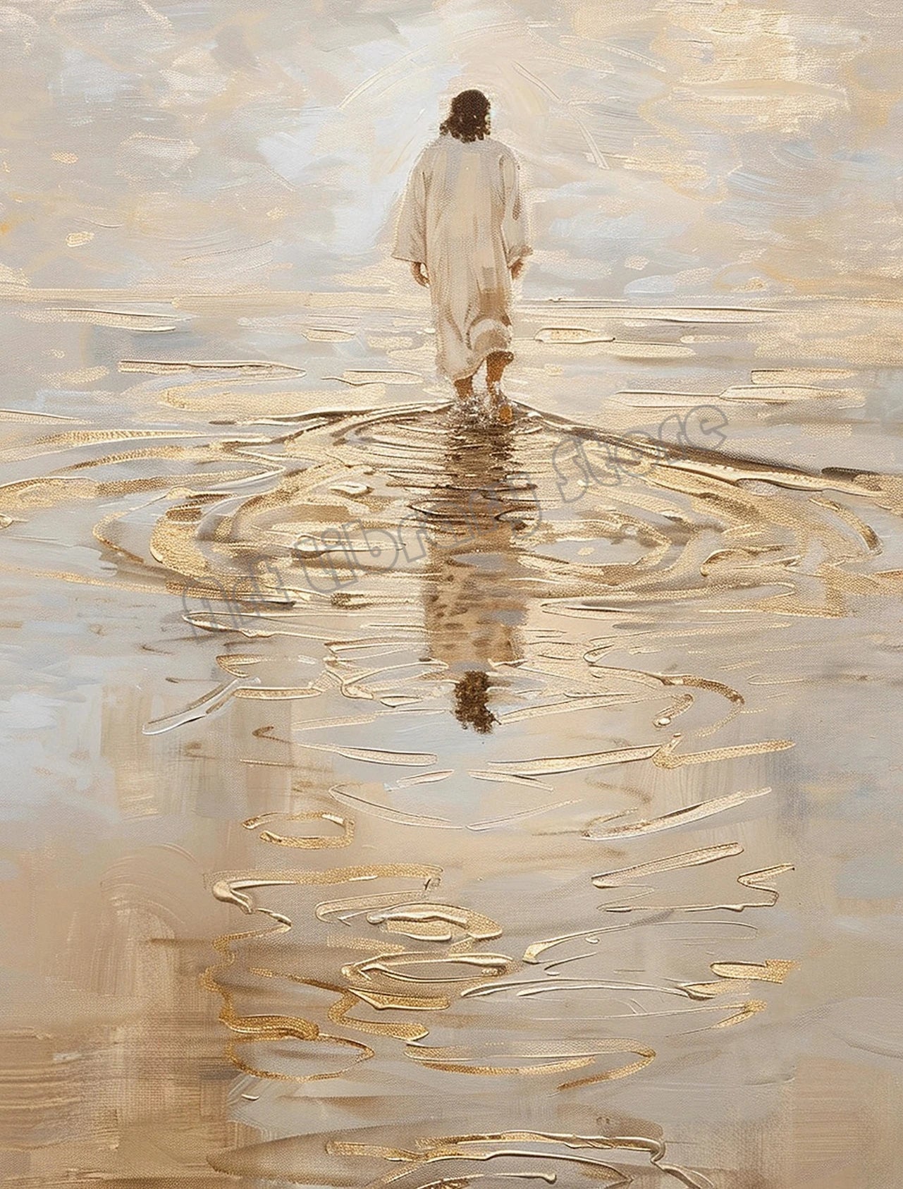 Pôster em Tela – Jesus Cristo Aquarela Caminhando sobre as Águas