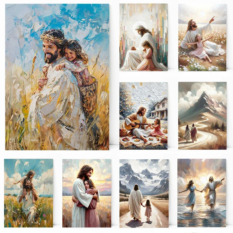 Pôster em Tela – Jesus e Menina no Abraço da Cura