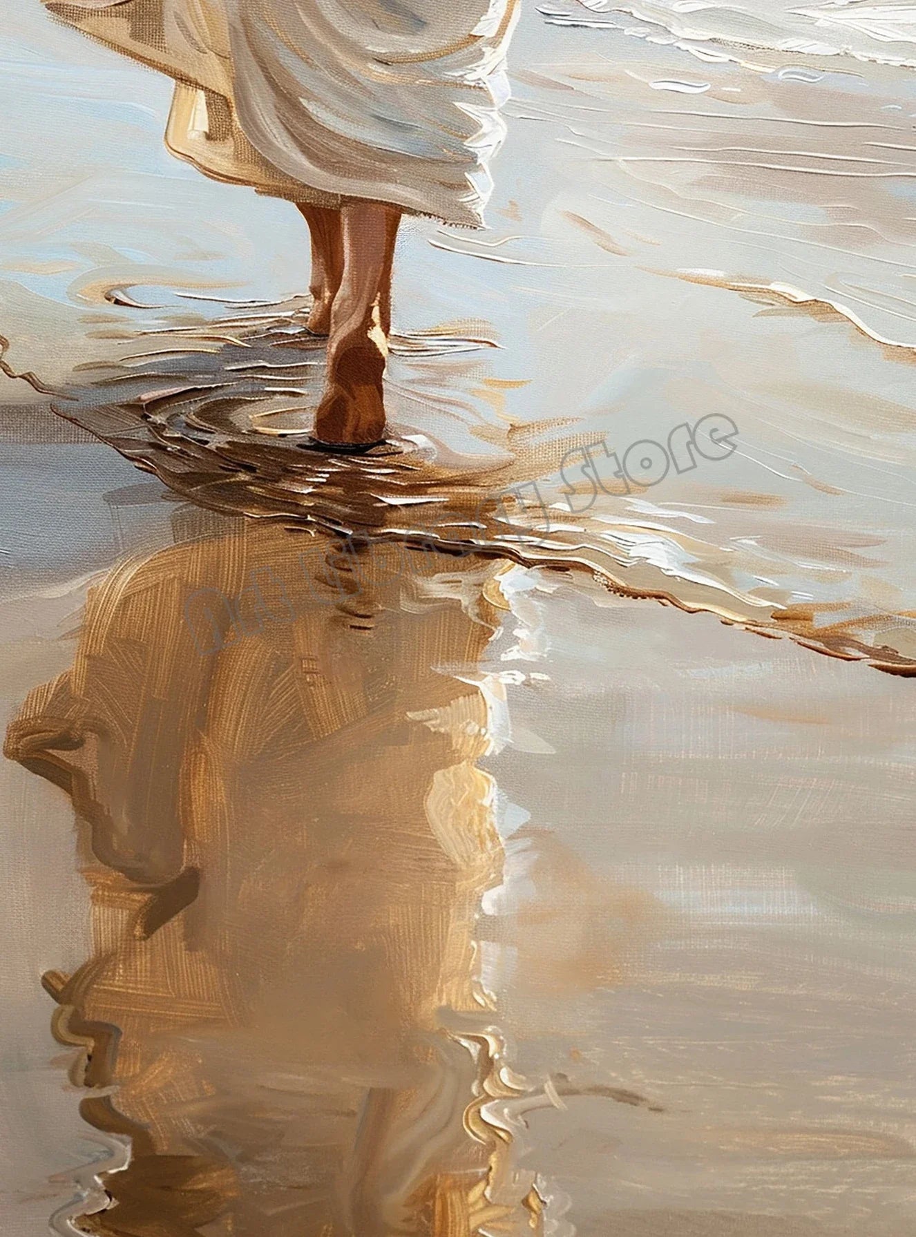 Pôster em Tela – Jesus Cristo Aquarela Caminhando sobre as Águas