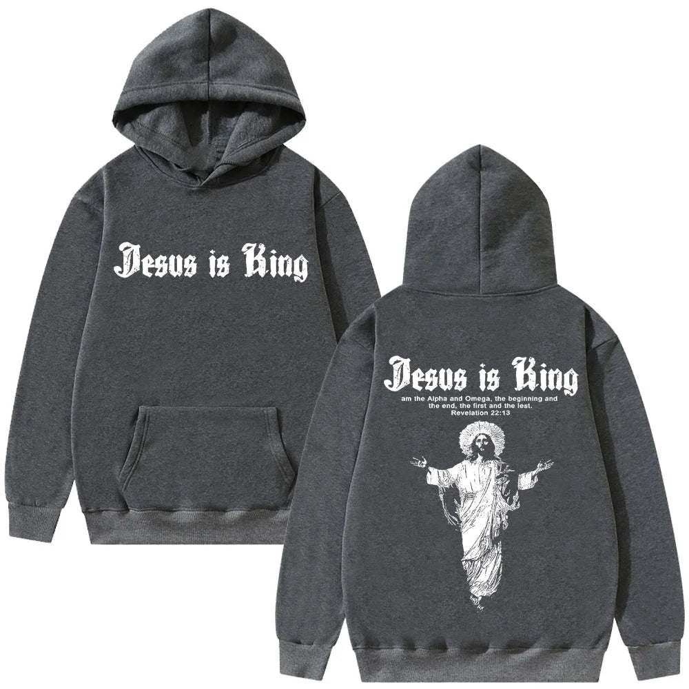 Jesus Is King Pattern Hoodie Christian Religion 2025 Autumn/Winter Men's Women's Fashion Gothic Rock Hip Hop Street Wear