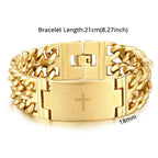 Pulseira Masculina Cruz da Bíblia em Aço Inoxidável Dourada