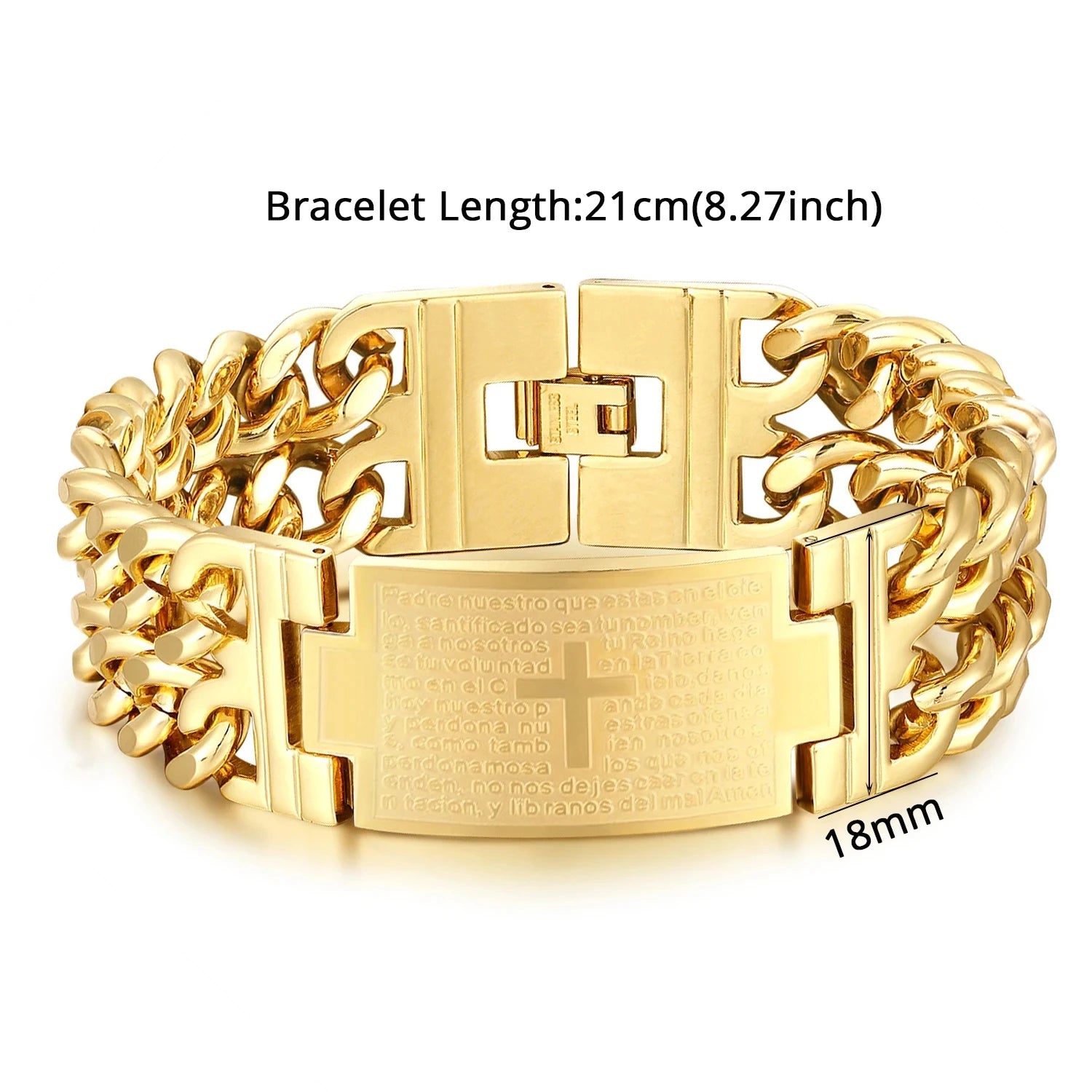 Pulseira Masculina Cruz da Bíblia em Aço Inoxidável Dourada