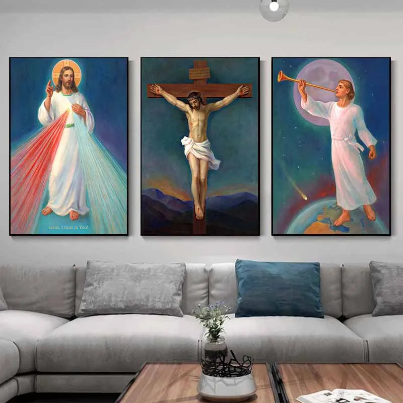 Pôster Vintage Jesus e Virgem Maria em Tela