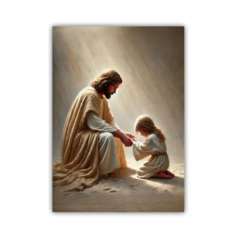 Pôster Cristão em Tela – Jesus com Crianças em Oração