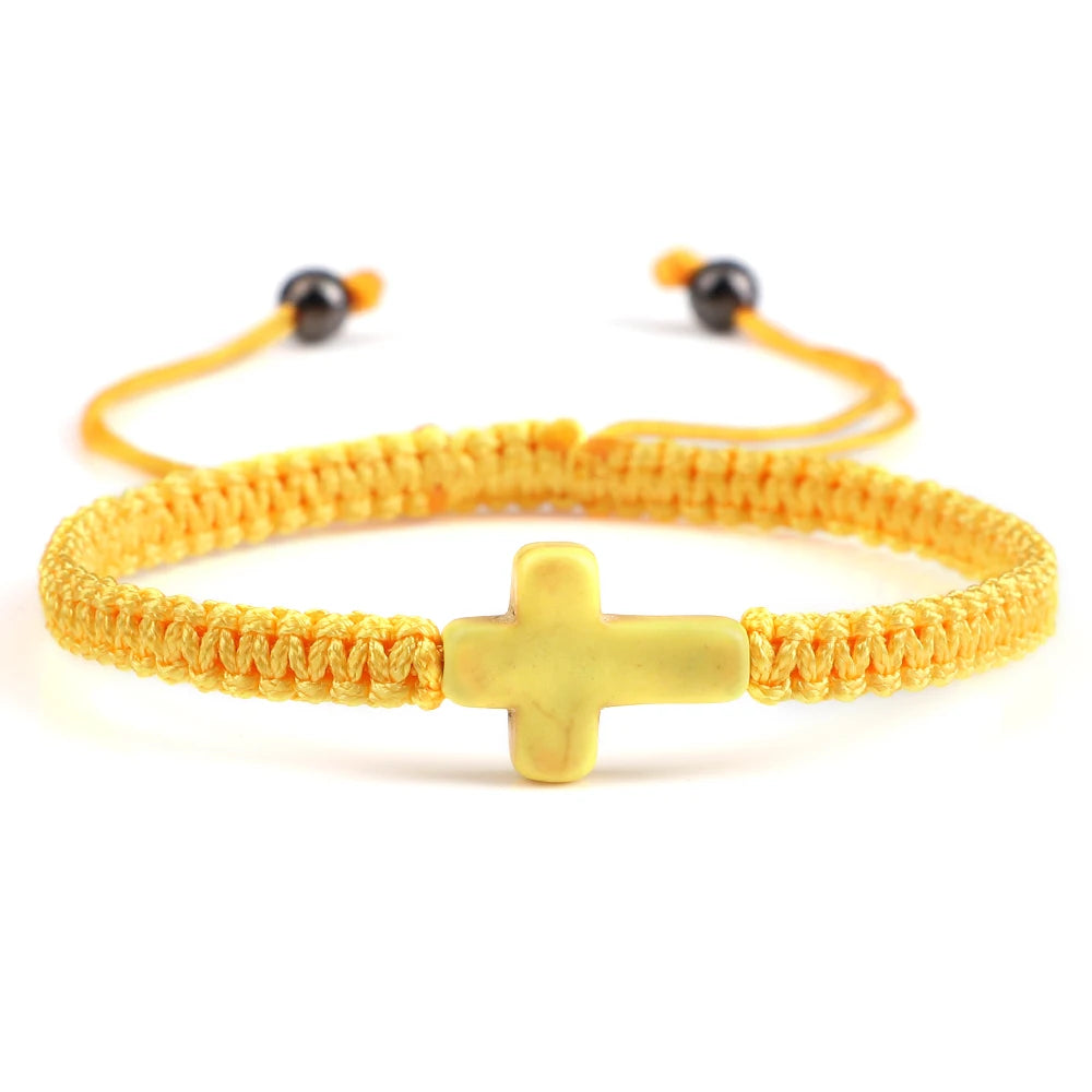 Pulseira Trançada Jesus com Cruz em Fio Vermelho e Preto